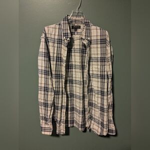 Banana Republic Plaid Button-Up Shirt in White & Navy